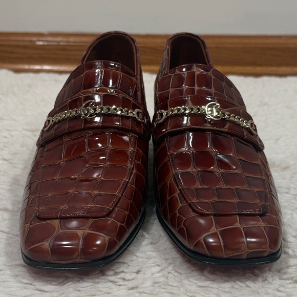 New Christian Louboutin Mj Croc Embossed Loafer 50 Block Heel Acajou Sz 38 US 8 - Picture 3 of 13